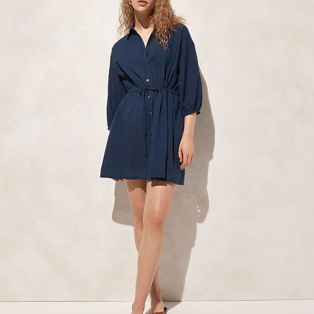 NWT J. Crew Cinched Shirtdress in Indigo Cotton Voile